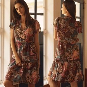 By Anthropologie Ruffle Sleeve Dress by Lyrebird Sleep Pajamas Loungewear SP